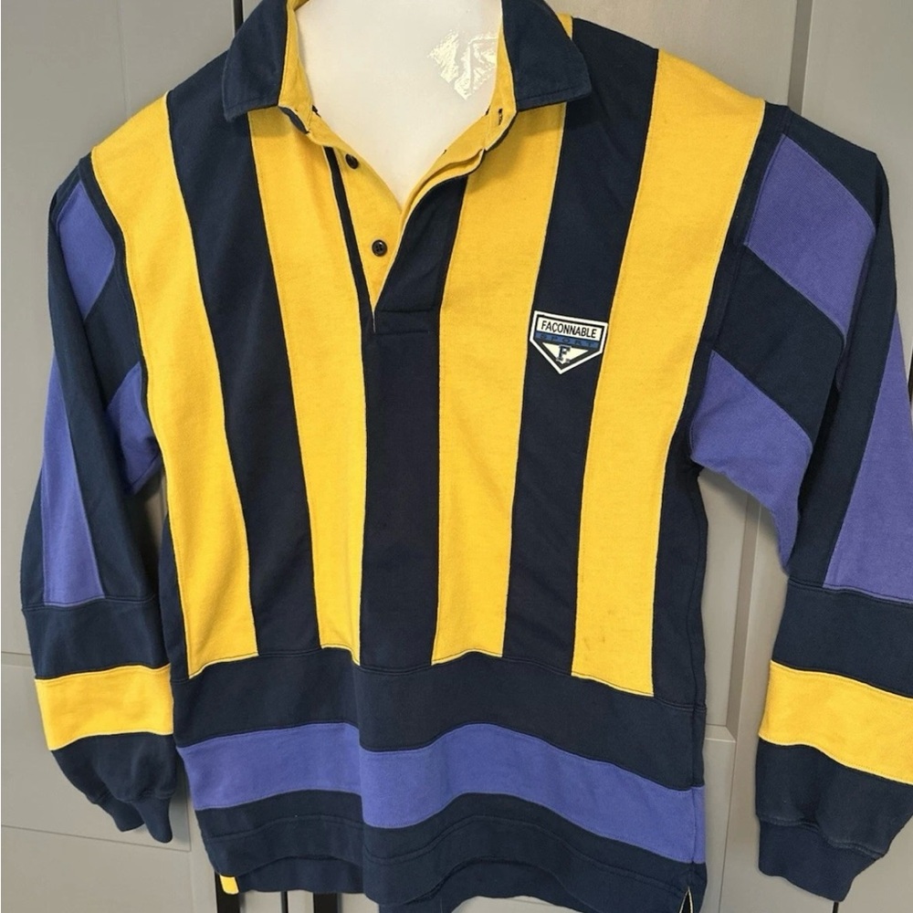 Faconnable Rugby Polo Vtg 90s Long Sleeve Colorblock Stripes Blokecore Preppy S